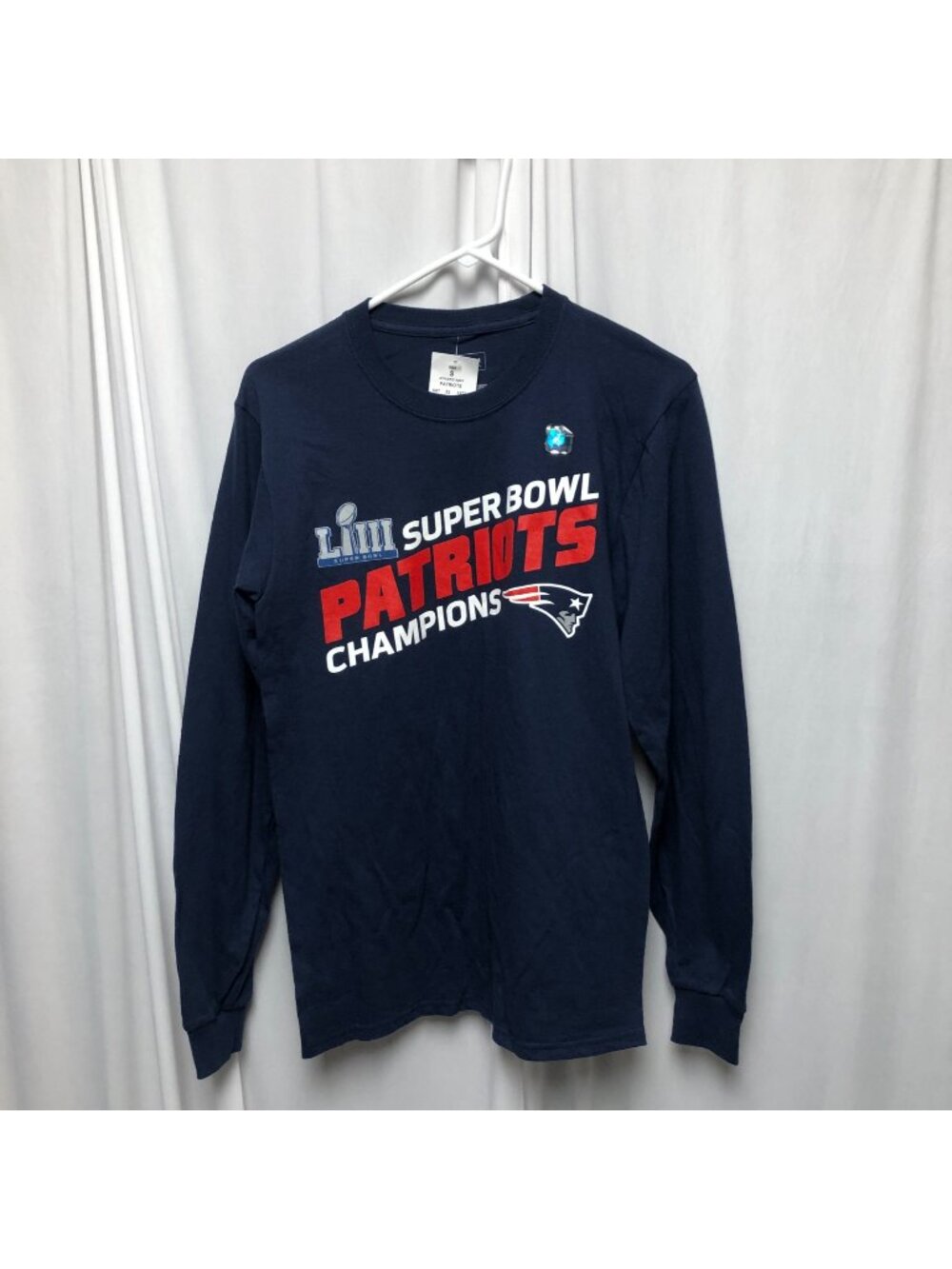 Patriots Super Bowl LIII Champions Shirt Mens Small Navy NFL Long Sleeve NEW